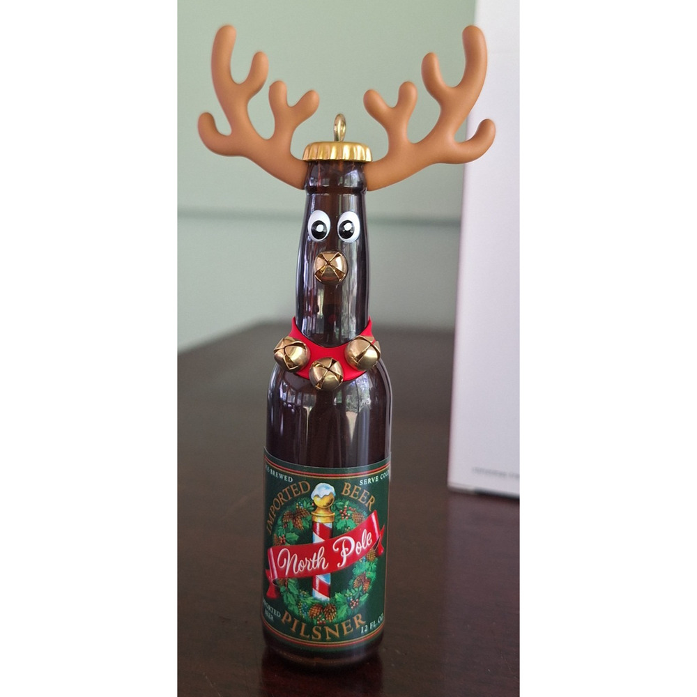 2019 Hallmark Keepsake Ornament Reinbeer North Pole Pilsner Beer Bottle